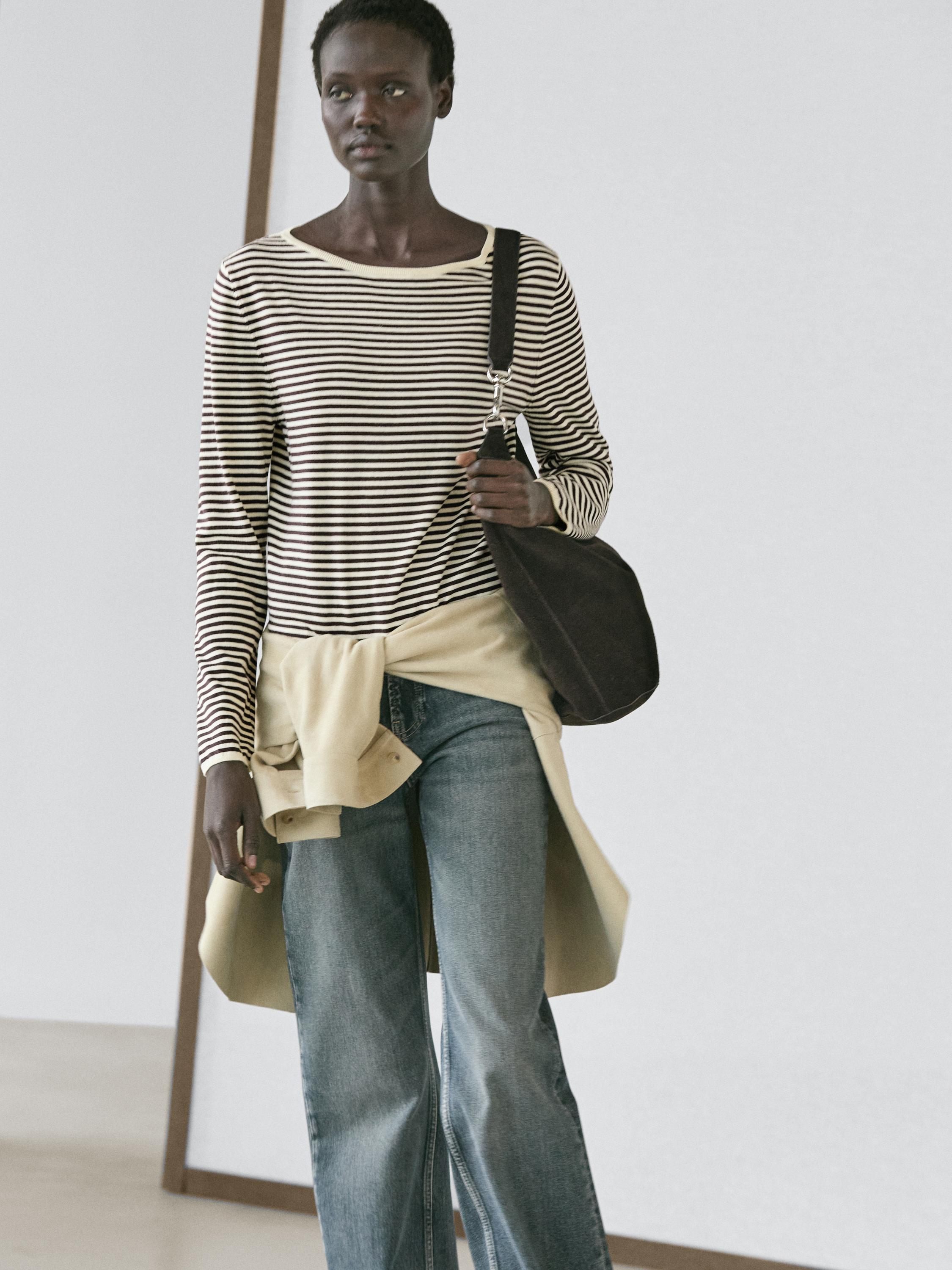 Striped long sleeve knit sweater